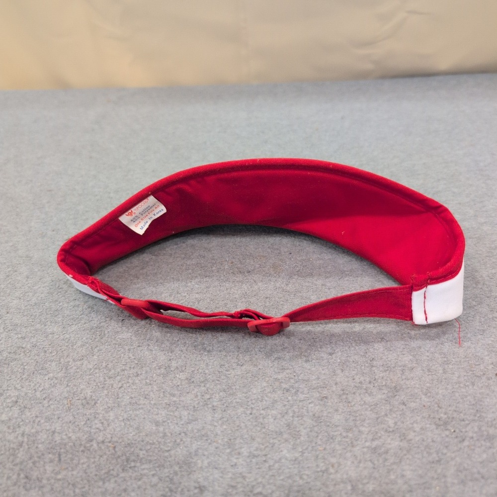 Vintage Yupoong Barbers Sun Visor Hat Red White Made in Korea Adjustable Strap - Picture 2 of 4